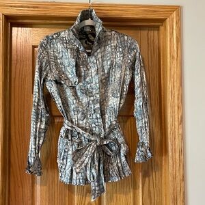 Alberto Makali Gray Crocodile Animal Print Belted Lightweight Jacket Size Small